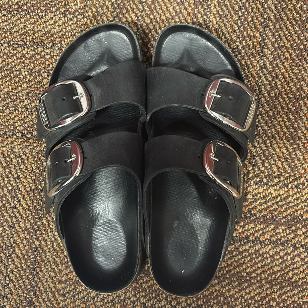 Birkenstock Arizona Big Buckle Sandals Black Oiled Leather Women's Sz 37 Narrow